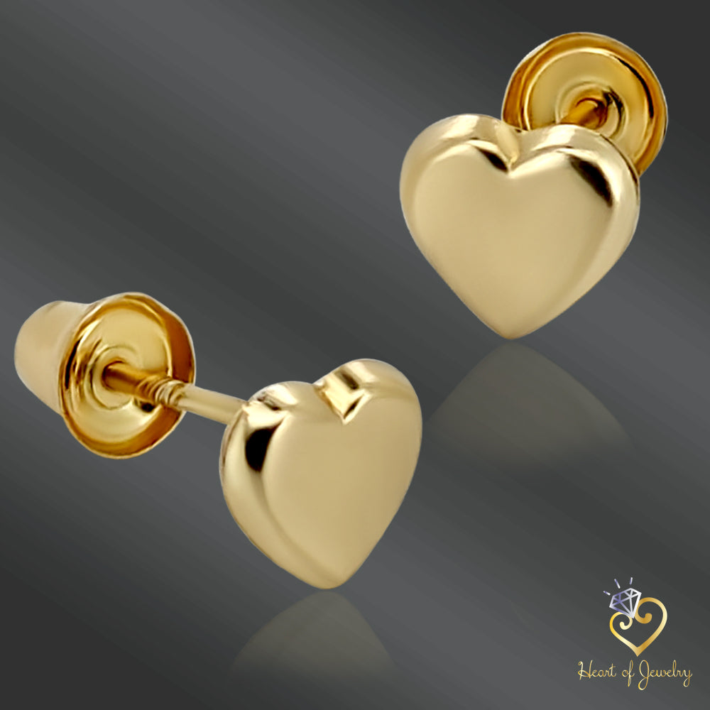 Secure Screw Back Heart Earring, 14k Solid Gold, Cute Baby Jewelry, Gift for Newborns, 14k Solid Gold Heart Baby Earring, Screw Backing, Cute Baby Jewelry, Secure Closure, Heart of Jewelry | Los Angeles