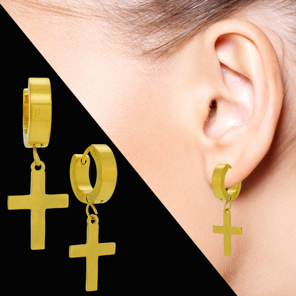Unisex Cross Huggie Earrings, Stainless Steel Jewelry, Minimalist Hoop Earrings, Gift for Men and Women, Heart of Jewelry | Los Angeles