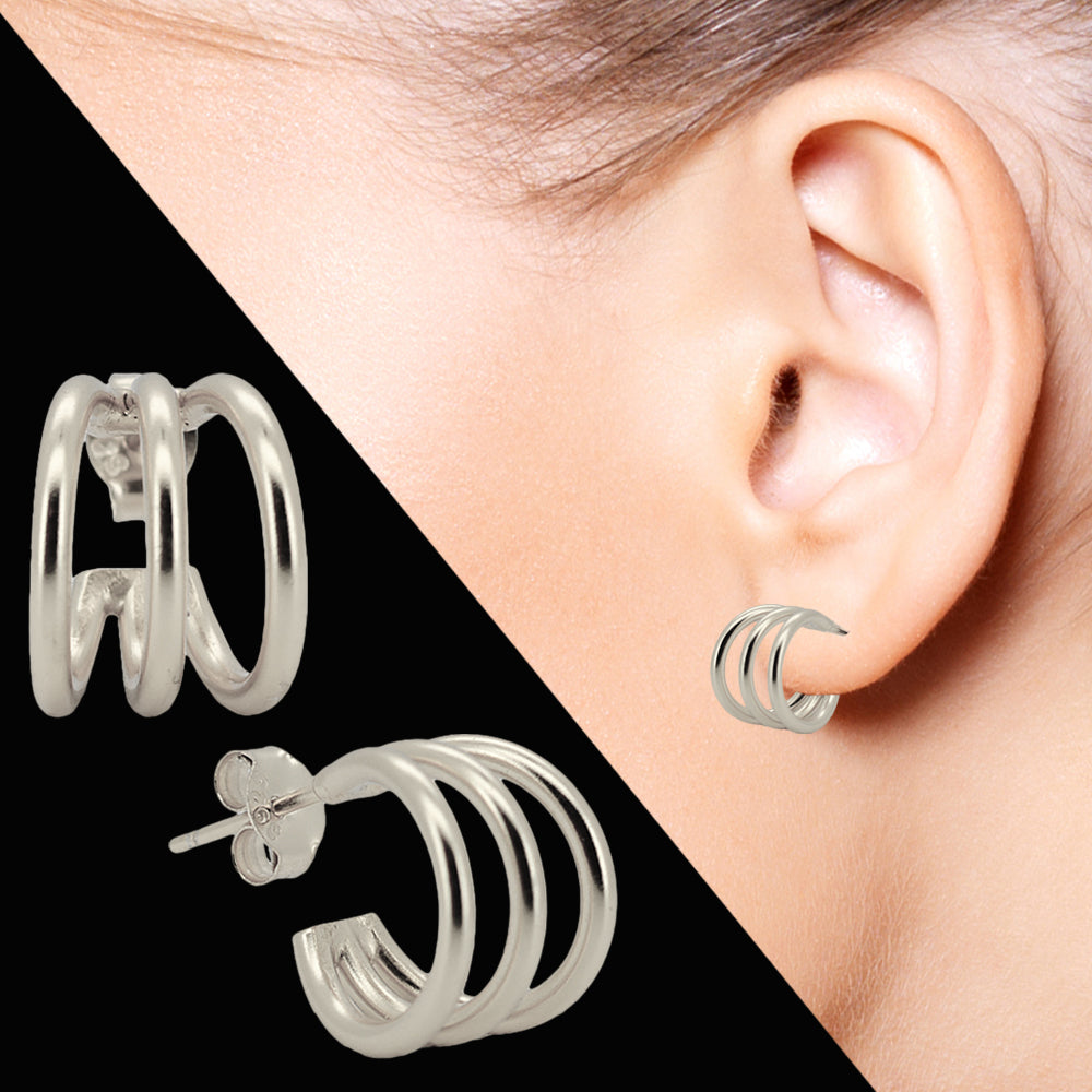  925 Sterling Silver Jewelry, Modern Statement Earring, C-Shape Hoop Earrings, Sterling Silver, Multi-layer Earrings, Modern Jewelry, Trendy Earrings, Gift For Her, Heart of Jewelry | Los Angeles