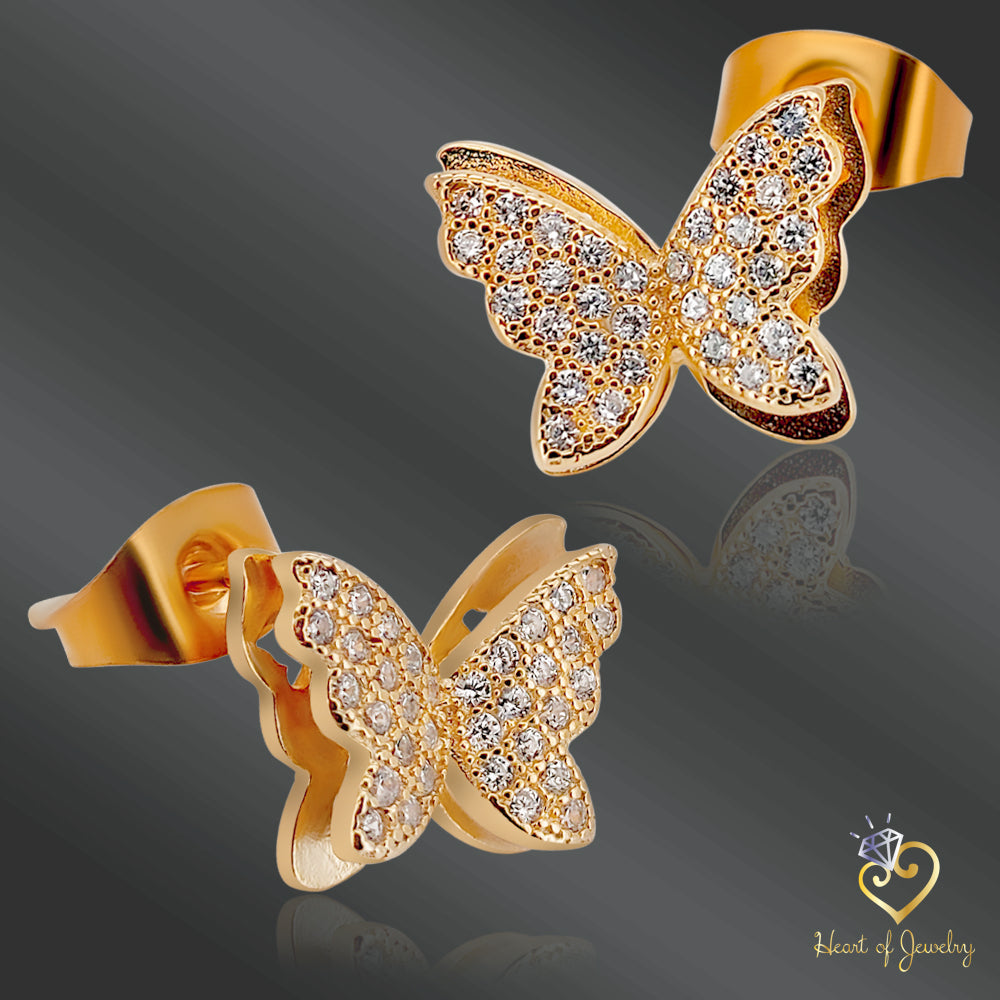 925 Sterling Silver Butterfly Earrings, Zircon Stud Jewelry, Delicate Silver Earrings, Elegant Studs, Dainty Butterfly Earrings, Gift for Her, Heart of Jewelry | Los Angeles