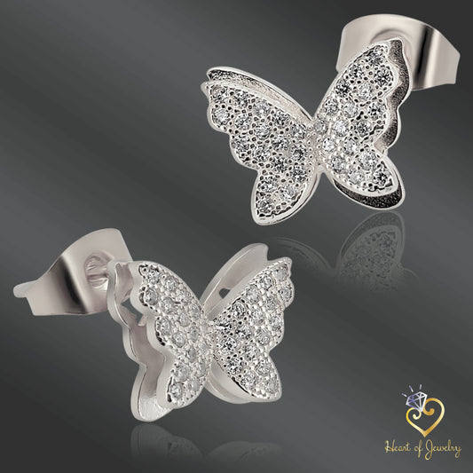 925 Sterling Silver Butterfly Earrings, Zircon Stud Jewelry, Delicate Silver Earrings, Elegant Studs, Dainty Butterfly Earrings, Gift for Her, Heart of Jewelry | Los Angeles