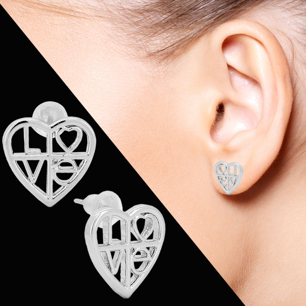 Romantic Heart Stud Earrings, 925 Sterling Silver, Silicone Backing, Elegant Jewelry, Elegant LOVE Heart Sterling Silver Stud Earrings, Silicone Backing, Hypoallergenic, Heart of Jewelry | Los Angeles