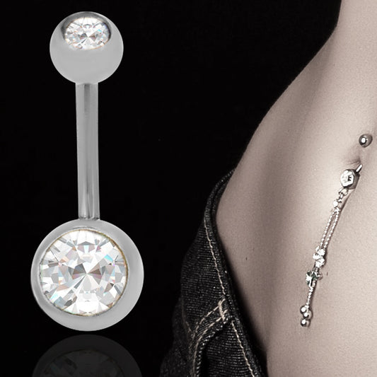 Double Gem CZ Belly Navel Ring, Surgical Steel, Belly Button Ring, Body Jewelry, Surgical Steel Belly Navel Ring, Double CZ Gemstone, Dangle Belly Button Ring, Body Piercing, Heart of Jewelry | Los Angeles