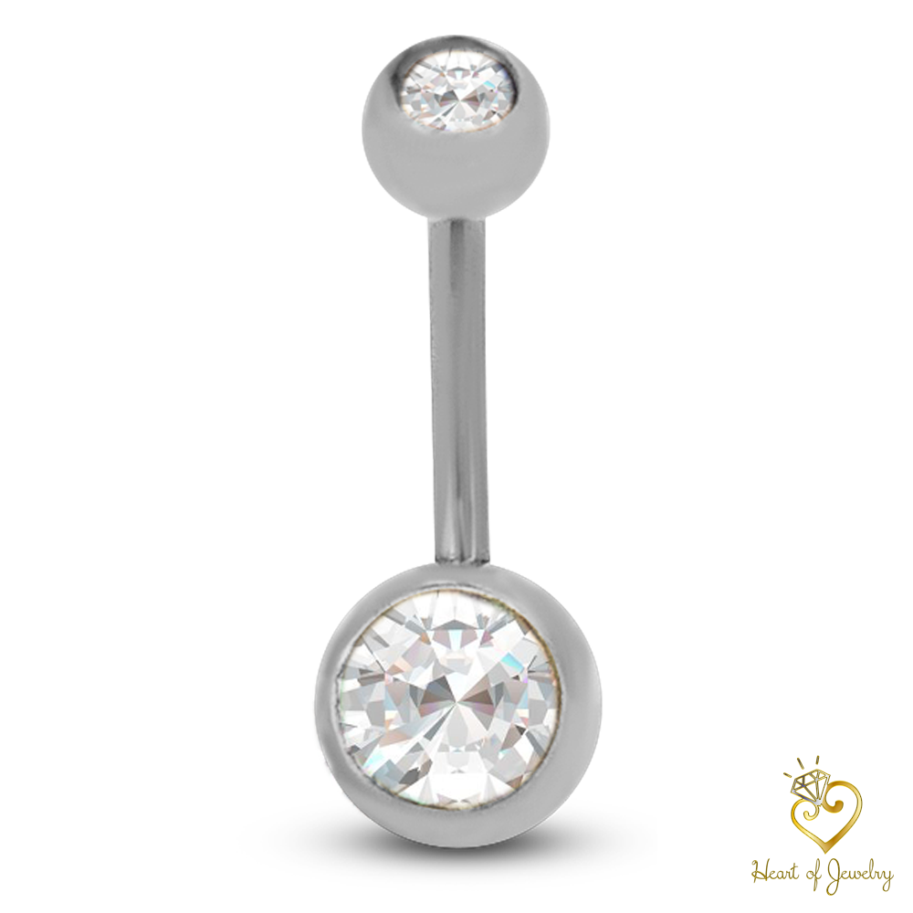  Double Gem CZ Belly Navel Ring, Surgical Steel, Belly Button Ring, Body Jewelry, Surgical Steel Belly Navel Ring, Double CZ Gemstone, Dangle Belly Button Ring, Body Piercing, Heart of Jewelry | Los Angeles