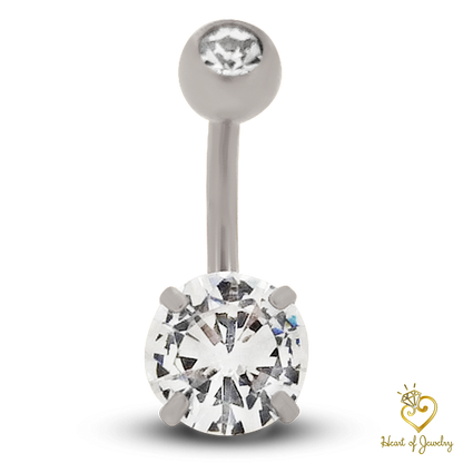 316L Steel Cubic Zirconia Navel Ring, Prong Set Belly Button Ring, CZ Body Jewelry, Sparkling Zirconia Piercing, Women's Navel Piercing, Prong Set CZ Navel Ring, Stainless Steel Belly Button Ring, Premium Zirconia Piercing, Body Jewelry, Women's Navel Pie