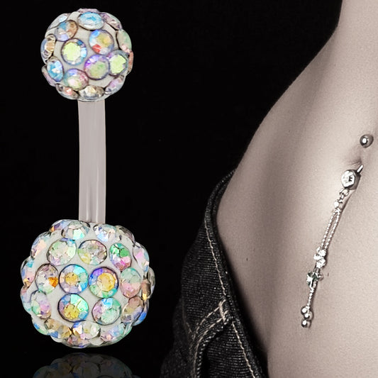 Multi-Cubic Zirconia Disco Ball Navel Ring, Surgical Steel Belly Button Jewelry, CZ Belly Ring, Sparkly Navel Piercing, Unique Gift, Heart of Jewelry | Los Angeles