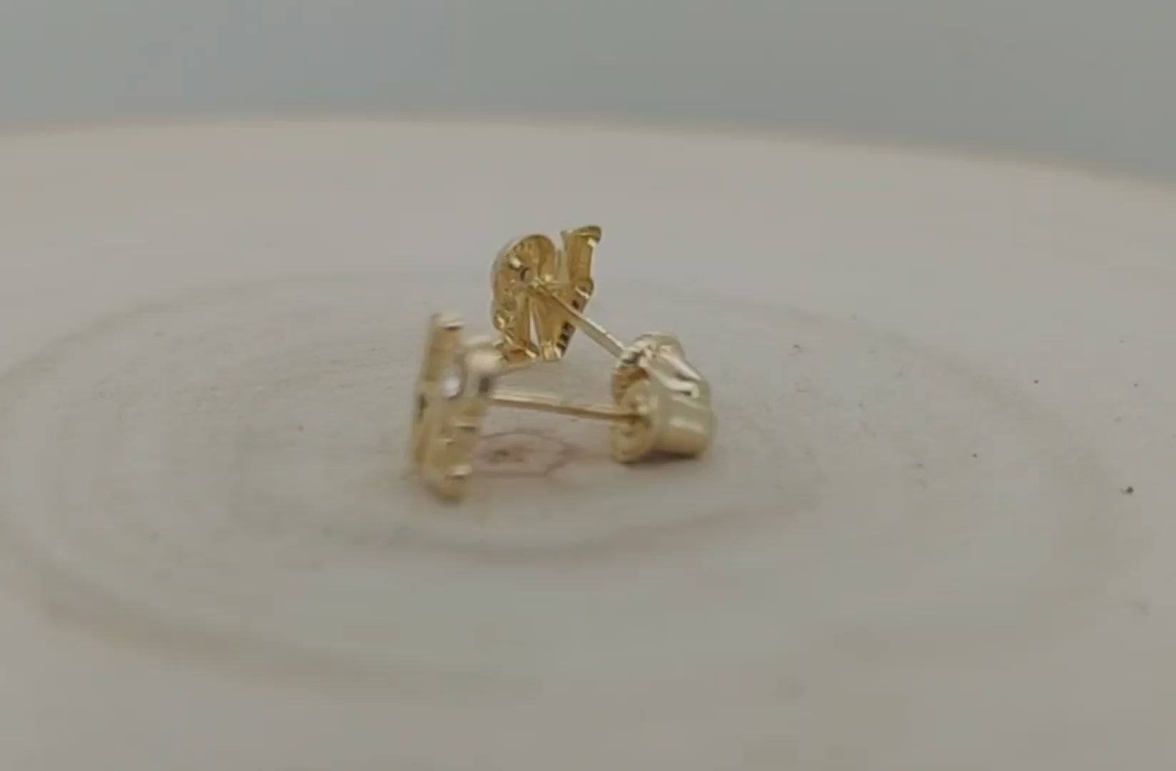 14k Solid Gold Baby Earring with Cubic Zirconia - Love Carved | Heart of Jewelry | Los Angeles