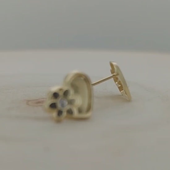 14k Solid Gold Baby Earring with Cubic Zirconia | Heart Shape | Heart of Jewelry | Los Angeles