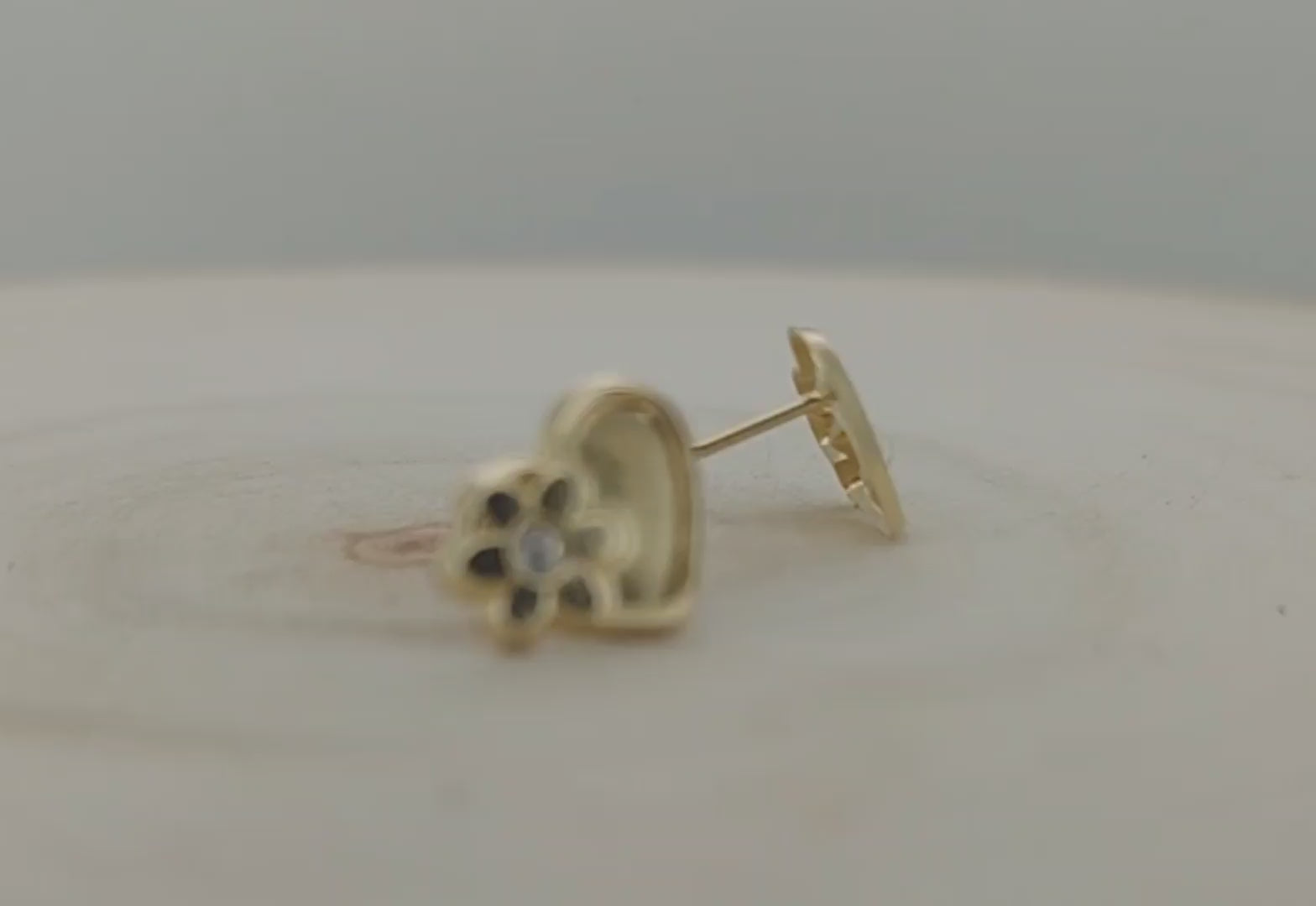 14k Solid Gold Baby Earring with Cubic Zirconia | Heart Shape | Heart of Jewelry | Los Angeles