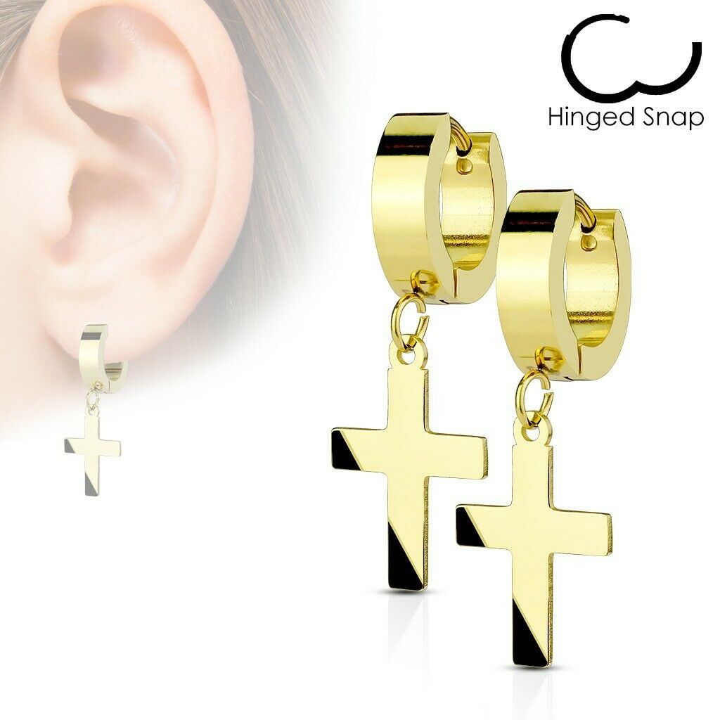 Unisex Cross Huggie Earrings, Stainless Steel Jewelry, Minimalist Hoop Earrings, Gift for Men and Women, Heart of Jewelry | Los Angeles