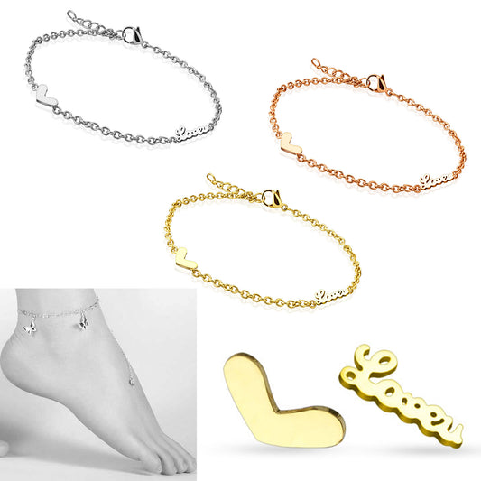 Stainless Steel Heart LOVE Anklet/Bracelet, Charm Bracelet, Jewelry Gift for Women, Fashionable, Heart of Jewelry | Los Angeles