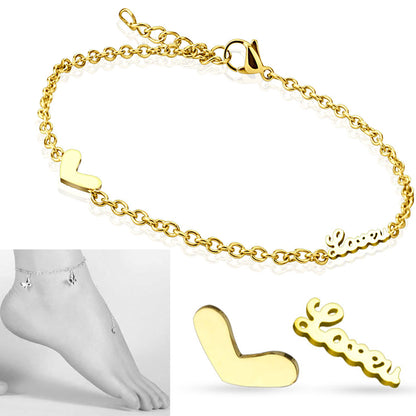 Stainless Steel Heart LOVE Anklet/Bracelet, Charm Bracelet, Jewelry Gift for Women, Fashionable, Heart of Jewelry | Los Angeles