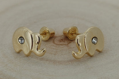 Elephant Stud Earring with CZ, 14k Gold Jewelry, Baby Earring, Unique and Elegant, | Heart of Jewelry | Los Angeles