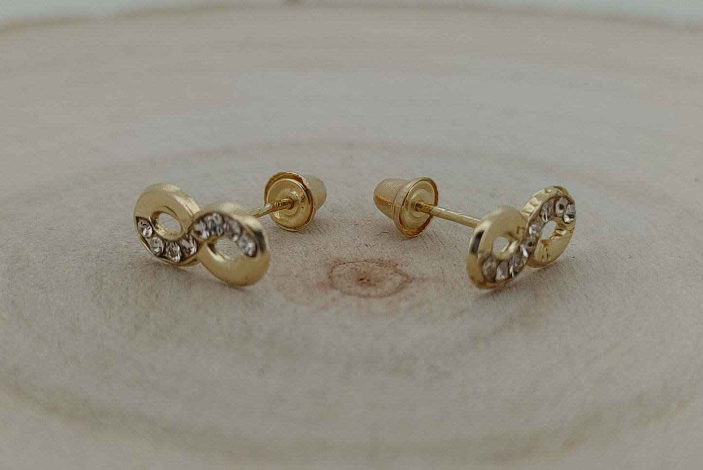 Infinity Baby Earring, 14k Gold, Cubic Zirconia, Newborn Girl Gift, Dainty Jewelry, Heart of Jewelry | Los Angeles