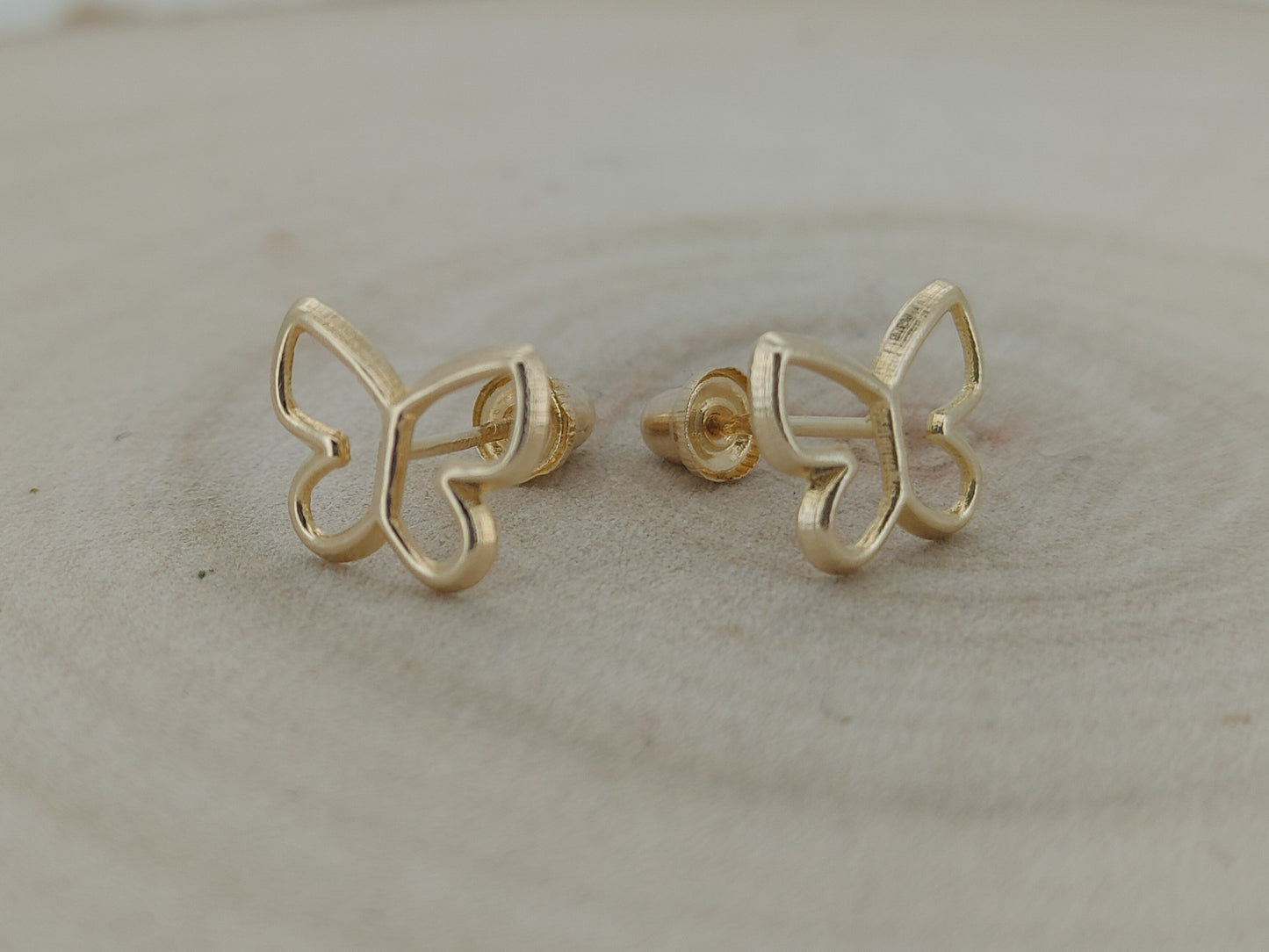 14k Solid Gold Butterfly Earrings, Baby Earrings, Hollow Design, Secure Back, Gift for Her, Heart of Jewelry | Los Angeles