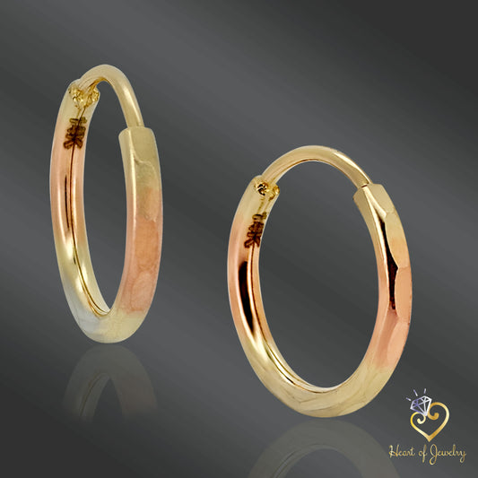 Hammered Tube Hoop Earrings, 14k Gold Tri-Color, Endless Lock, Stylish Hoops, Unique Jewelry, Heart of Jewelry | Los Angeles
