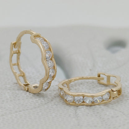 14k Solid Yellow Gold Huggie Earrings with Clear CZ, Small Gold Hoops, Minimalistic Jewelry, Classic and Chic, Heart of Jewelry | Los Angeles