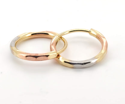 Hammered Tube Hoop Earrings, 14k Gold Tri-Color, Endless Lock, Stylish Hoops, Unique Jewelry, Heart of Jewelry | Los Angeles
