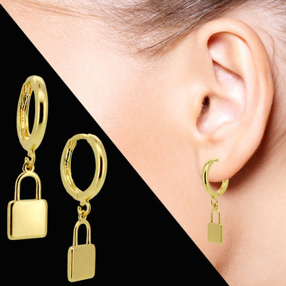 Gold Plated Rectangle Huggies Earrings, Hoop Earrings, Minimalist Jewelry, Dainty Earrings, Gift for Her, Heart of Jewelry | Los Angeles