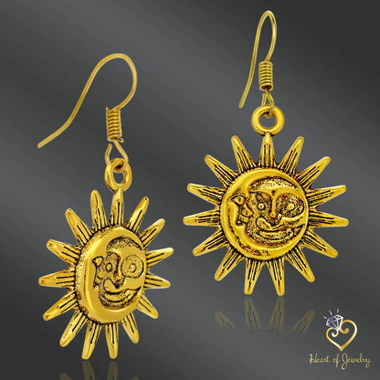 Celestial Vintage Silver Hook Earrings, Asymmetrical Sun and Moon Jewelry, Asymmetrical Celestial Vintage Silver Hook Sun and Moon Earrings Jewelry, Heart of Jewelry | Los Angeles