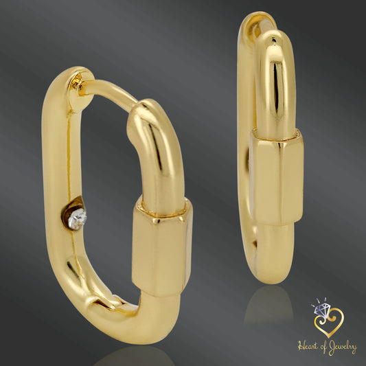 Trendy Brass Hoop Earrings, 14K Gold Plated Rectangle Huggies, Minimal Jewelry Gift for Women, Heart of Jewelry | Los Angeles