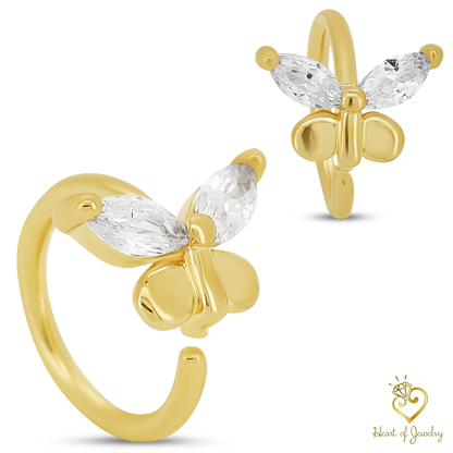  Butterfly Bendable Nose Hoops, CZ Cartilage Hoops, Brass Ring Jewelry, Brass CZ Butterfly Bendable Nose Hoops, Cartilage Hoops, Piercing Jewelry, Heart of Jewelry | Los Angeles