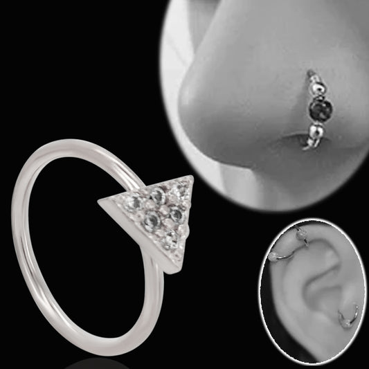 CZ Triangle Top Bendable Nose Hoops, Brass Micro CNC Machine Set, Cartilage Jewelry, CZ Triangle Top Bendable Nose Hoops, Brass Micro CNC Machine Set, Cartilage Rings, Heart of Jewelry | Los Angeles