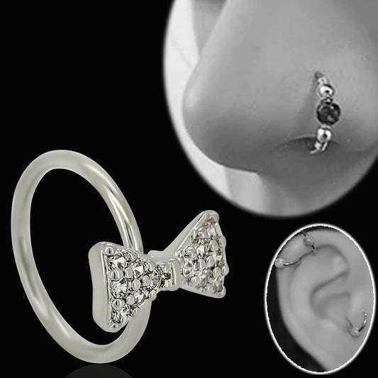 Brass CZ Paved Bow Tie Bendable Nose Hoops, Cartilage Hoops Ring Jewelry, Handcrafted Nose Studs, Boho Chic Jewelry, Brass CZ Paved Bow Tie Bendable Nose Hoops, Cartilage Hoops Ring Jewelry, Unique Nose Rings, Trendy Fashion Accessories, Heart of Jewelry 