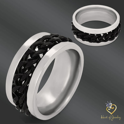 Twist Chain Finger Ring, Stainless Steel Rotating Band Jewelry, Titanium Steel Ring, Modern Statement Ring, Stainless Steel Twist Chain Ring, Rotating Band Ring Jewelry, Unique Finger Ring, Titanium Steel Jewelry, Heart of Jewelry | Los Angeles