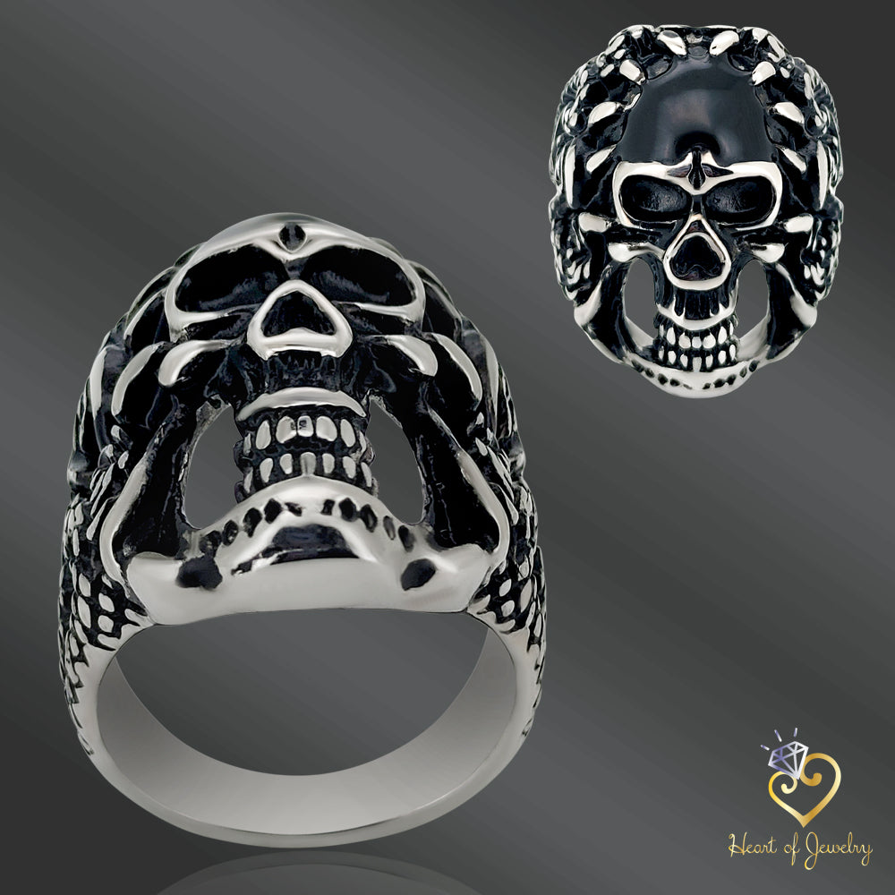 Rose-Claw Skull Ring, Stainless Steel Casting Ring, Gothic Jewelry, Statement Ring, Halloween Gift, Stainless Steel Rose-Claw Skull Ring, Unique Casting Ring, Statement Ring, Gothic Jewelry, Gift for Him or Her, Heart of Jewelry | Los Angeles