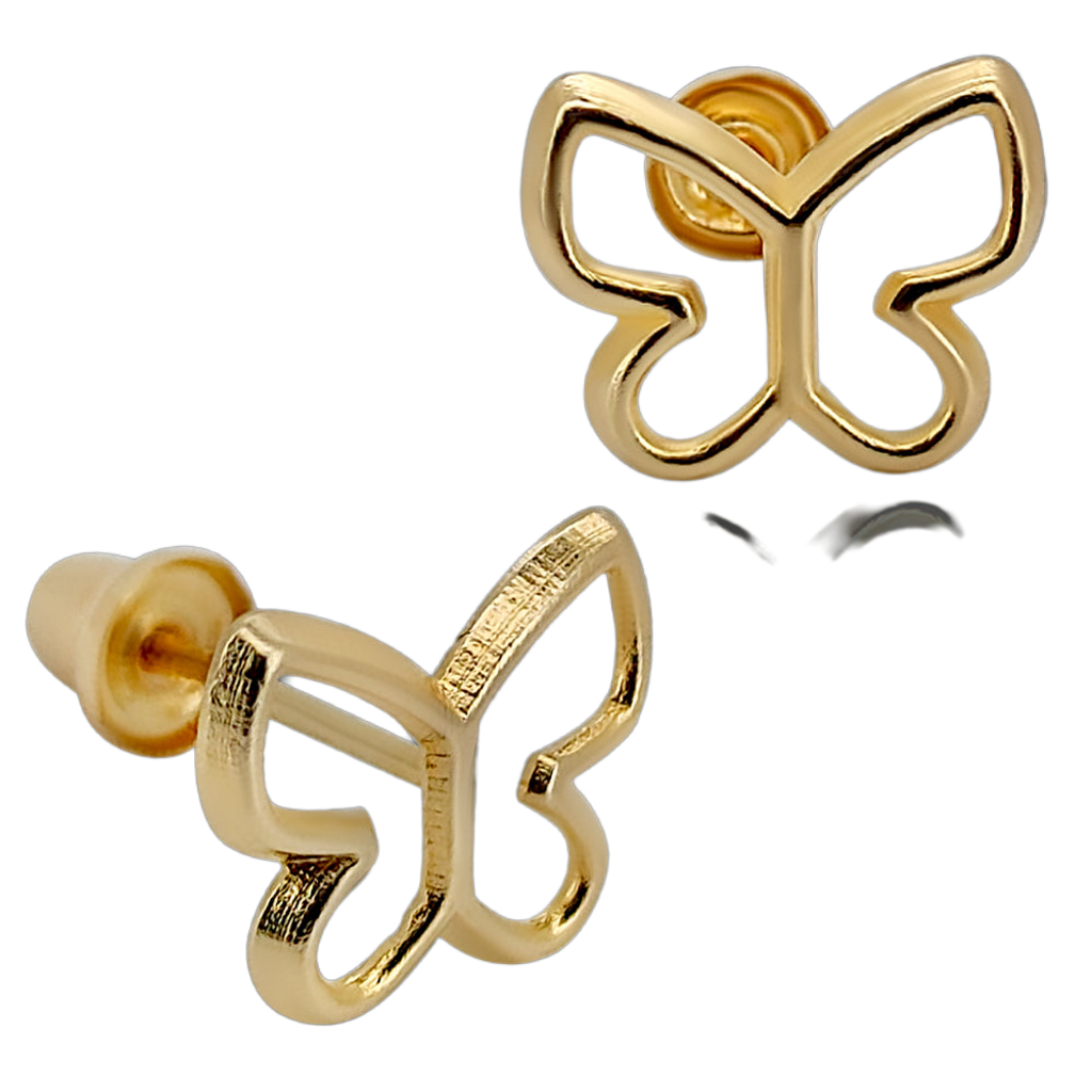14k Solid Gold Butterfly Earrings, Baby Earrings, Hollow Design, Secure Back, Gift for Her, Heart of Jewelry | Los Angeles