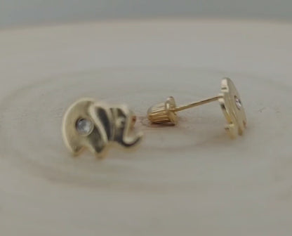 14k Gold Elephant Baby Earring with Cubic Zirconia | Unique and Elegant | Heart of Jewelry | Los Angeles