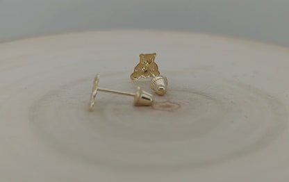 14k Solid Gold Baby Earrings with Cubic Zirconia | Bear Shape | Heart of Jewelry | Los Angeles