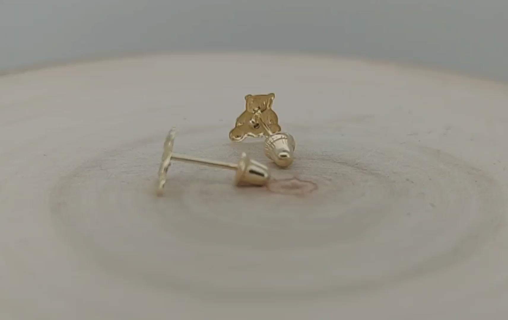 14k Solid Gold Baby Earrings with Cubic Zirconia | Bear Shape | Heart of Jewelry | Los Angeles