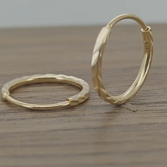Elegant 14k Yellow Gold Diamond Cut Endless Hoop Earrings | Heart of Jewelry | Los Angeles